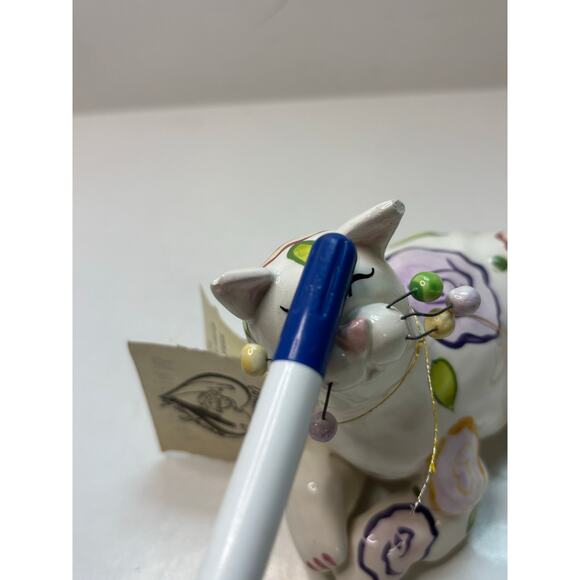 AS IS Whimsiclay by Amy Lacombe Cat Sculpture Figurine 2001 Painted Flowers - Picture 6 of 6